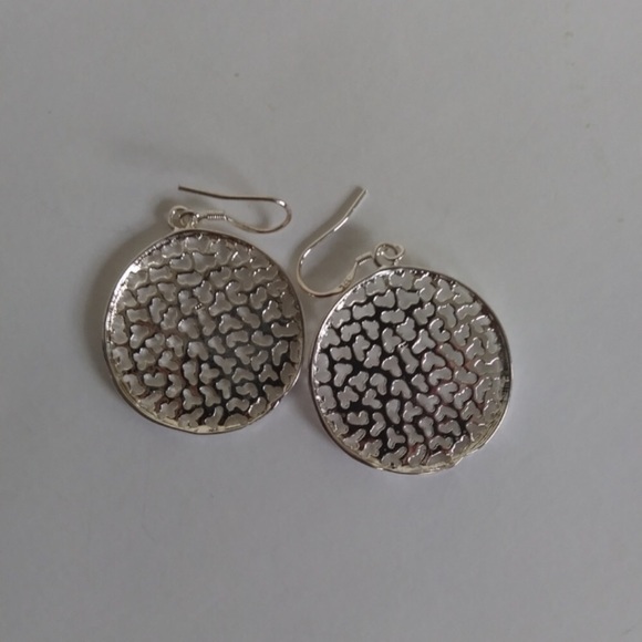 Silver Plated 1" Round Cut Out Drop Earrings - Picture 3 of 5